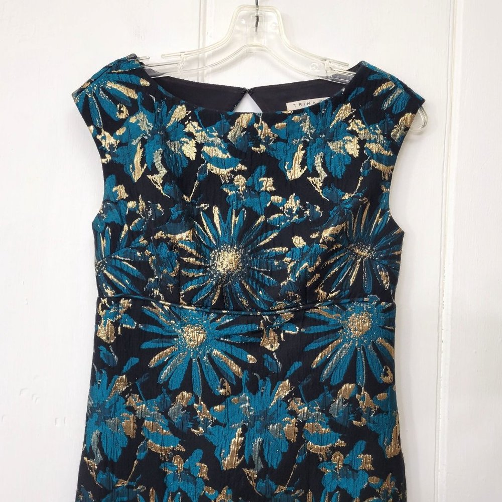 Trina Turk Black, Metallic Gold and Teal Sleeveless Cocktail Dress NWOT - Picture 4 of 6